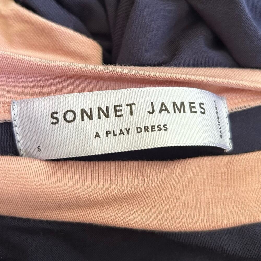 Sonnet James A Play Dress Navy & Pink Ringer Crewneck Short Sleeve Dress Small - Picture 5 of 6